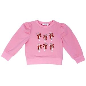 Lulu Bebe Lily Pink Candy Cane Sequin Puff Sleeve Top, Girls size 10, EUC